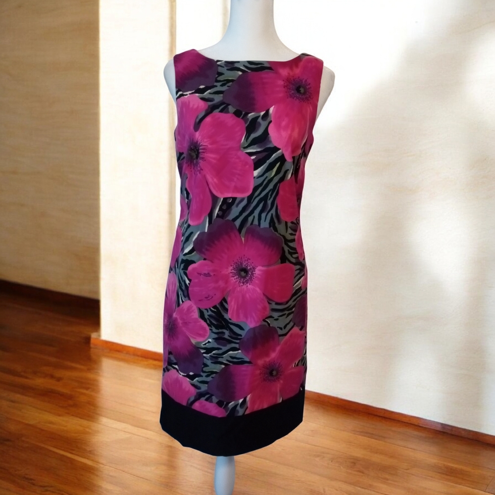 AB Studio Pink Fuchsia Floral Sheath Midi Dress 4